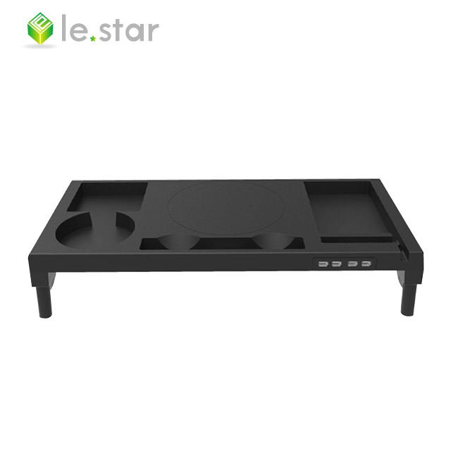 Lestar 文具收納多功能4USB螢幕支架 | 4個USB孔，連接鍵盤、隨身碟、充電增高8cm能調整坐姿，減輕肩頸負擔底部有矽膠墊，不易滑動、不傷桌面