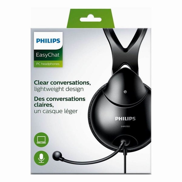 Philips 飛利浦 頭戴式電腦耳機麥克風 SHM1900 | 柔軟的覆耳式耳墊適合長時間配戴相容於智慧手機、平板裝置與筆電一分二轉接器適用個人電腦與筆電