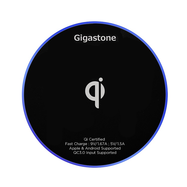 Gigastone GA-9600B9V/10W 無線快充充電盤 | QC3.0高速輸入WPC會員＆產品通過Qi認証防水，抗潮不易壞原廠保固一年
